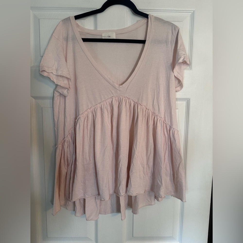 Anthropologie T.La V-Neck Tiered Peplum Top - Light Pink Sz Medium